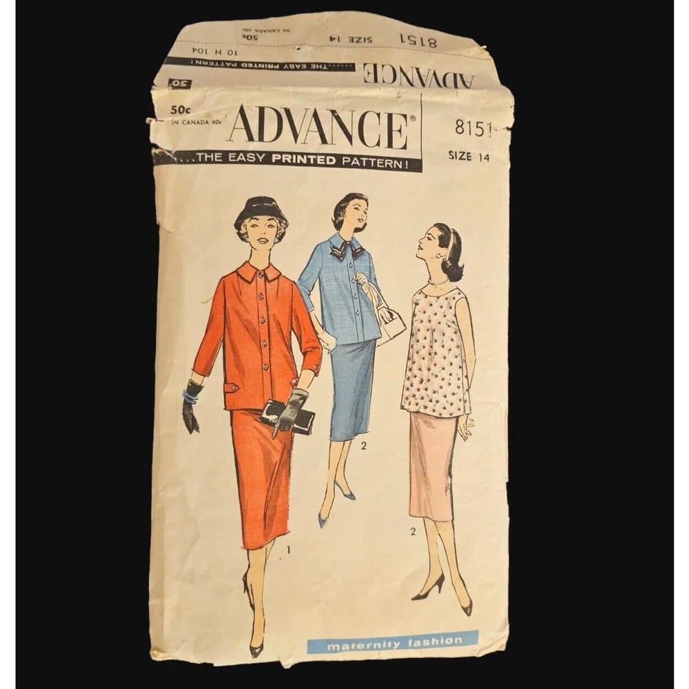 Vintage Sewing Pattern Maternity Advance 8151 Size 14 Skirt Jacket 1960s